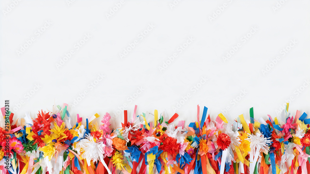 Fototapeta premium Festive decorative border featuring colorful paper streamers and vibrant textures inspired by the lively spirit of the Carnaval de San Miguel celebration