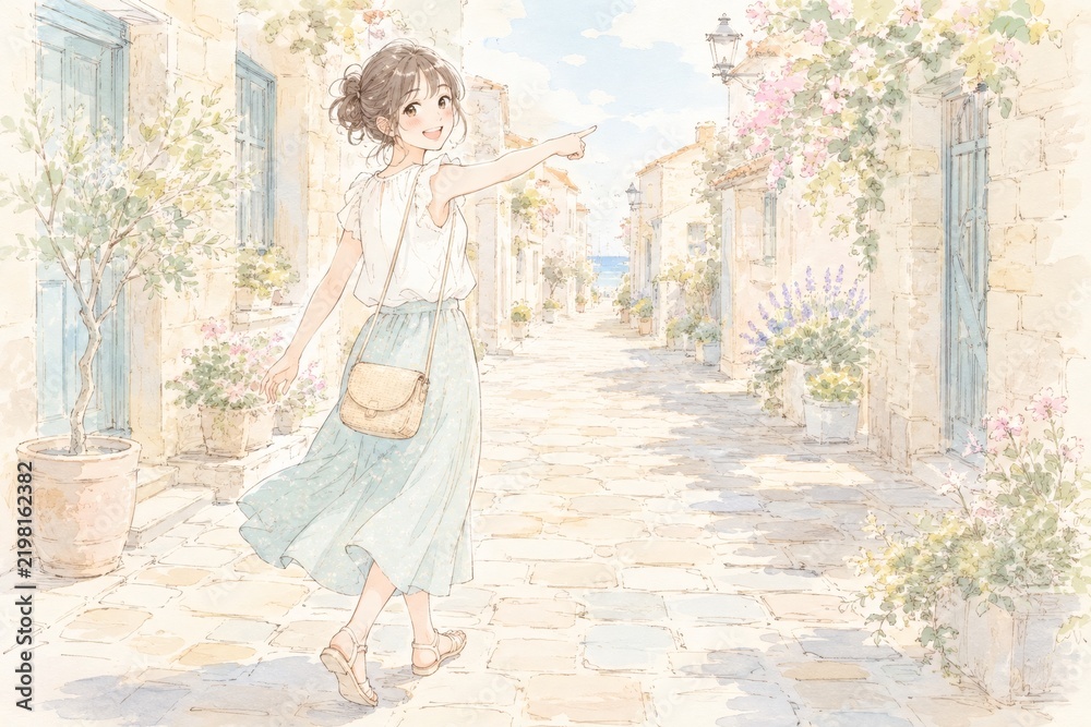 Fototapeta premium 女性 日本人 １人 旅行 屋外