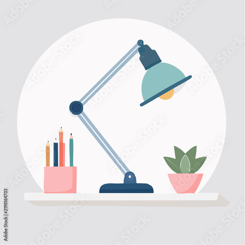 Lampe de bureau allumée en illustration minimaliste