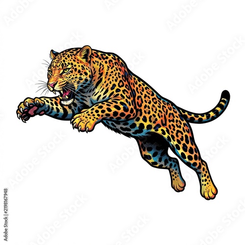 Leaping Jaguar Vector Illustration With Bold Colors and Dynamic Motion