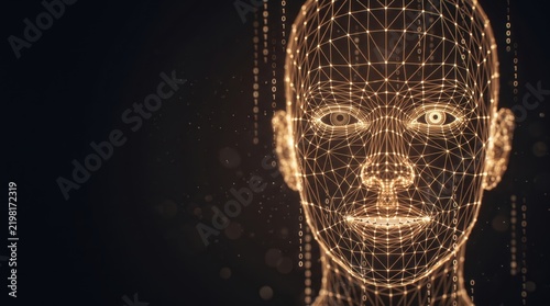 Two digital figures linked by a braided cable of binary