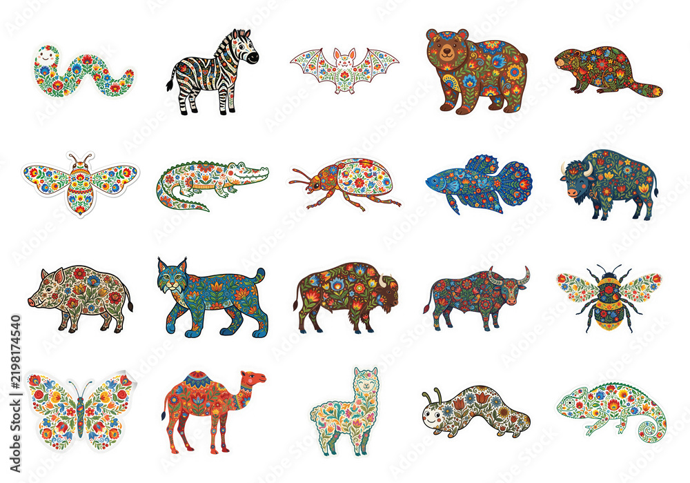 Fototapeta premium Colorful Patterned Animal Illustrations with Transparent Background for Creative Designs transparent background