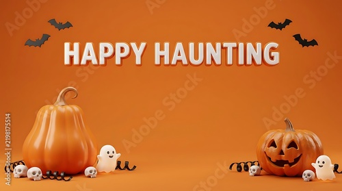 Halloween decoration featuring pumpkins ghosts and spooky bats scene