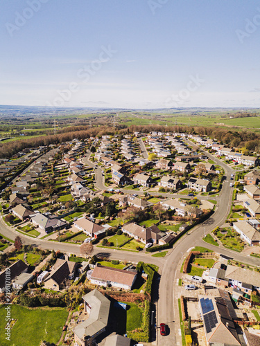 Heddon-on-the-Wall Northumberland UK: 2nd April 2026: Aerial drone view captures Heddon Village with its arranged homes and streets. Green fields extend to the Tyne River