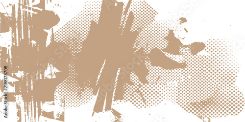 Sparse beige and white halftone splash texture. Vector grunge illustration with halftone and splash detail. Great for design, backdrop and print.