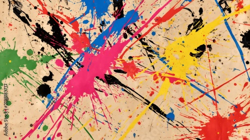 Colorful paint splatters creating abstract artistic background