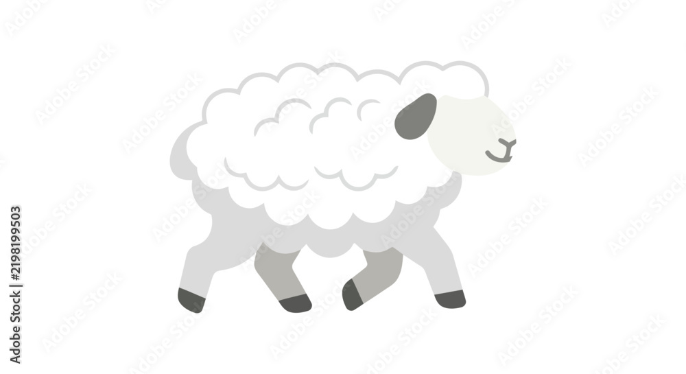 Obraz premium A flat vector illustration depicts a white sheep with gray legs on a white background