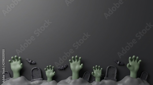 Cartoon zombie hands emerging from graves on dark background