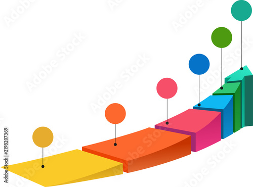 Infographic growth arrow 6 parts 3d isometric for start up project, banner, presentation, business strategy