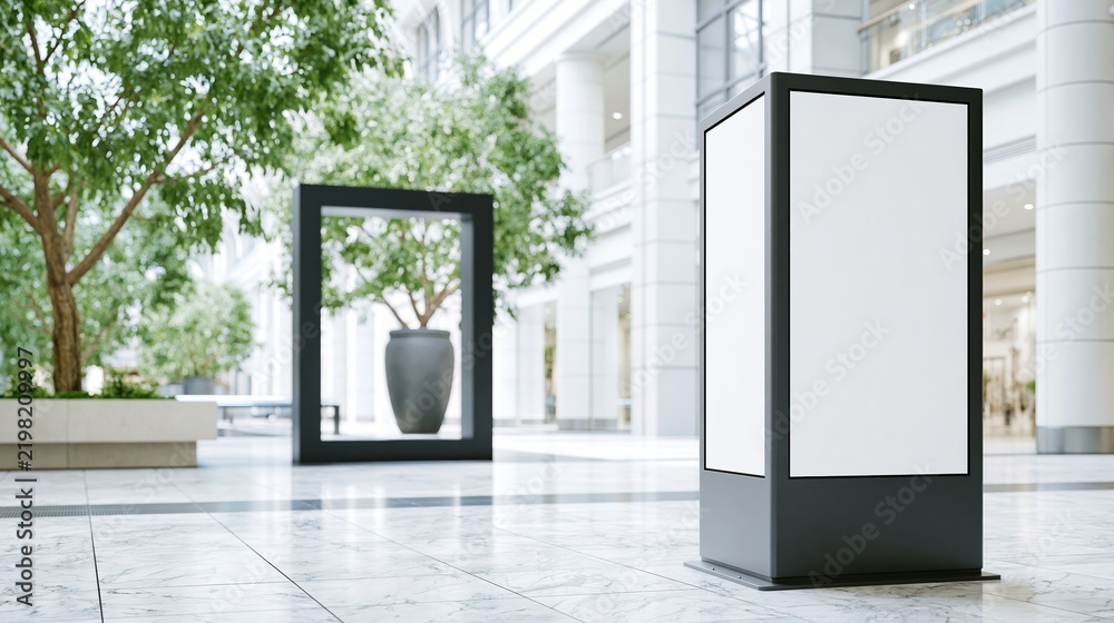 Obraz premium Empty black advertising displays in bright modern shopping