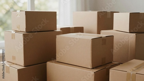 Stacked Corrugated Cardboard Shipping Boxes for Professional E-Commerce Fulfillment Scene