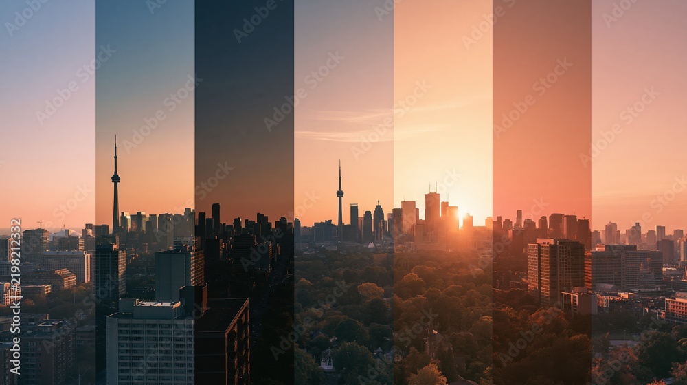 Obraz premium Toronto skyline cityscape divided into vertical color bands