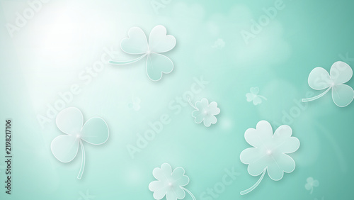 фотографія Ethereal mint green background with floating clovers representing luck and sprin