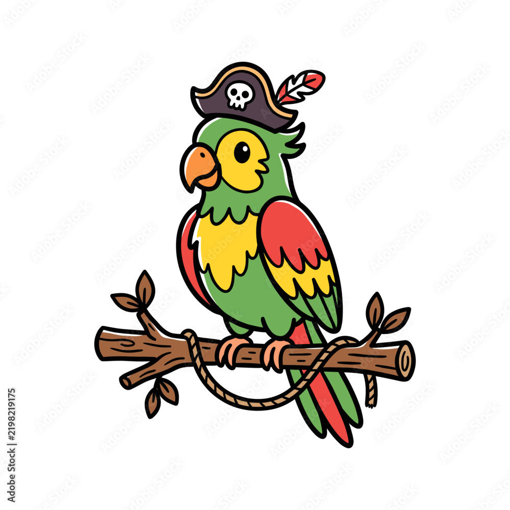 Fototapeta premium Colorful pirate parrot perched on a branch.