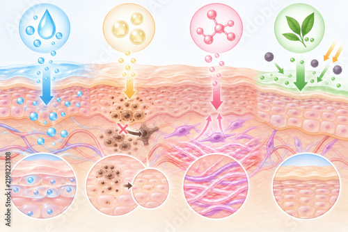 Skin Care Treatment Diagram Showing Moisture and Nutrient Absorption