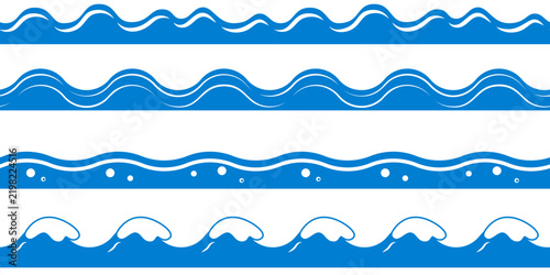 Set of seamless water decorative lines. Web banner with splashing water pattern.