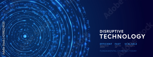 Digital technology and disruptive innovation background. Big data and nuclear energy presentation banner.