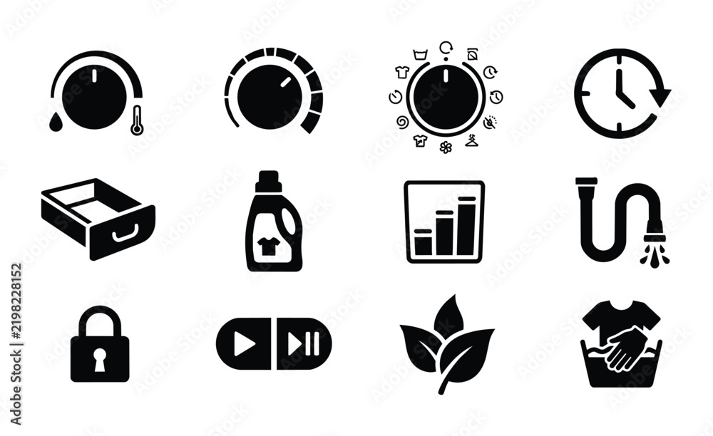 Fototapeta premium 12 Appliance Control Icons, Silhouette, for Home Device Interface Design