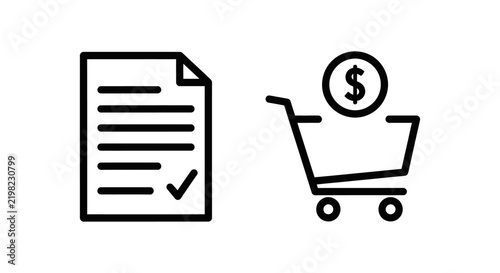 Document checklist and online purchase icons representing business workflow and shopping order process with document checklist shopping purchase business commerce transaction workflow