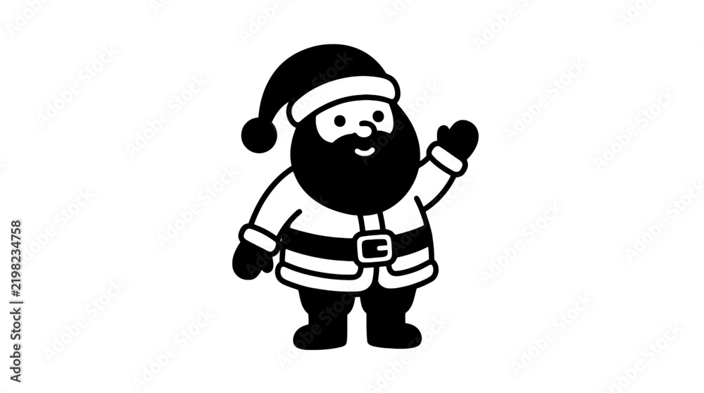 Obraz premium Cute Santa Claus Waving Hand Black and White Vector Illustration