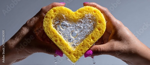Heart shape sponge with water dripping
