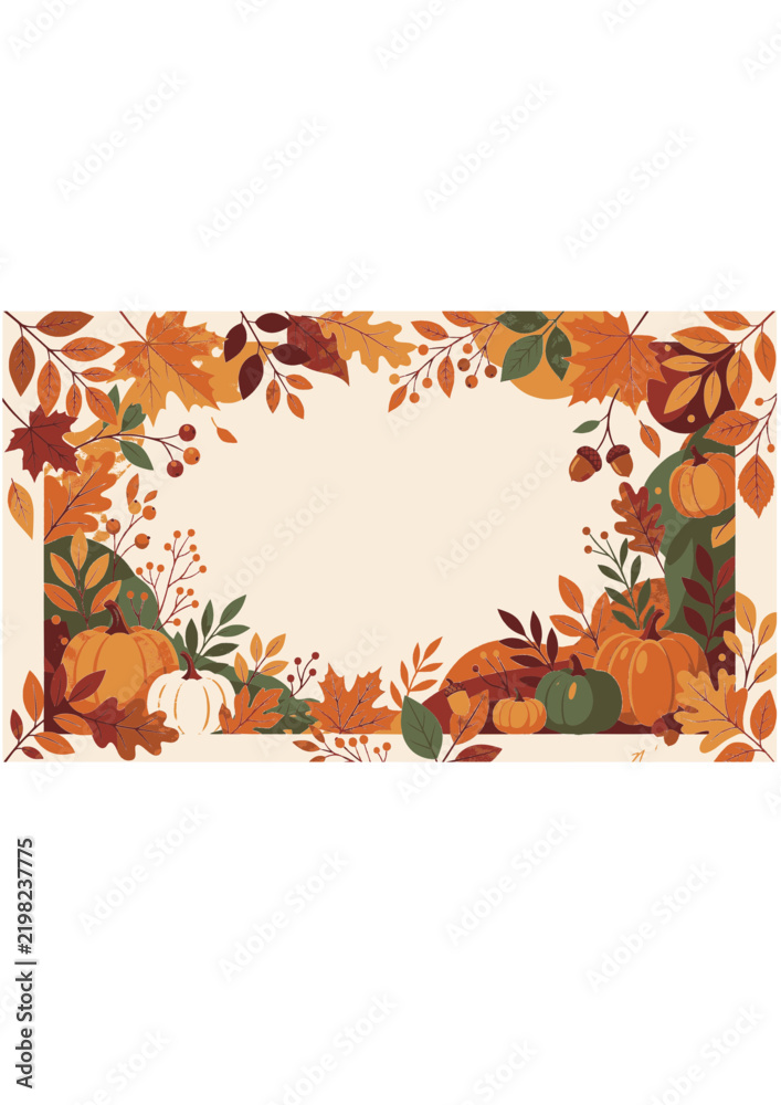 Fototapeta premium Autumn Decorative Background with Leaves, Pumpkins and Seasonal Foliage Vector Illustration