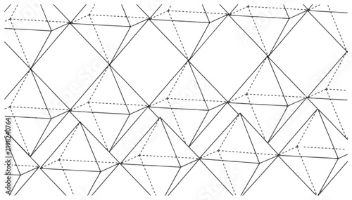 Diamond grid structure with wireframe pyramids for modern background design usage.