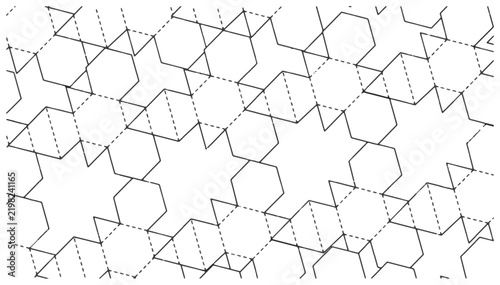 Hexagonal star lattice repeating pattern with dashed lines for creative wallpaper.
