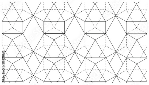 Geometric pattern of intersecting wireframe shapes with dashed lines for wallpaper.