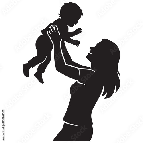 Mother and Baby Silhouette Vector Illustration for Mother's Day