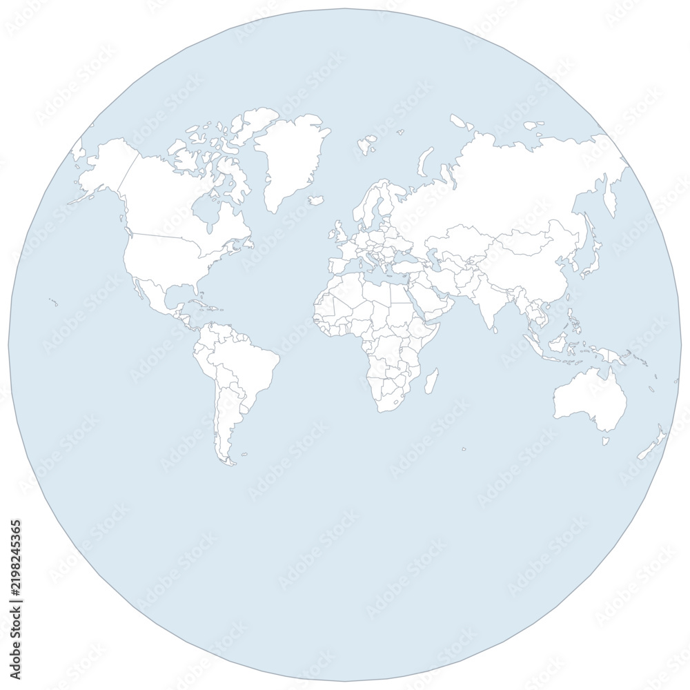 Fototapeta premium Global Continents as Editable Projection Atlas editable country borders with graticule lines on a geographic projection in Atlas Van Der Grinten Clean Minimal for Blushing Stylish Professional Poster