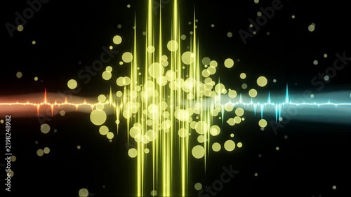 Sound wave equalizer visualization with floating particles and colorful neon lights