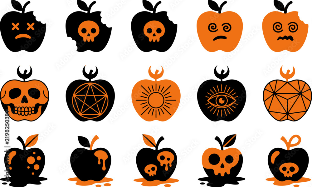 Obraz premium Halloween poison apples with various creepy designs