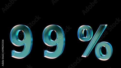 Looped 3D animation on a transparent background. The jumping digit is made of glass.