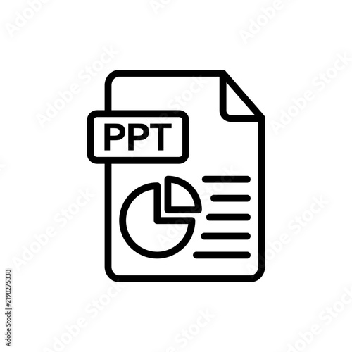PPT file document icon with pie chart and text lines for powerpoint presentation slide format in transparent background