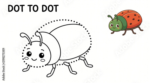 Cute ladybug dot-to-dot activity with colored reference image  