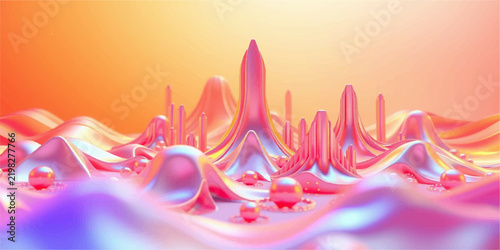 Surreal-Iridescent Metallic-Landscape With-Peak Structures-And Pastels-Gradient Lighting
