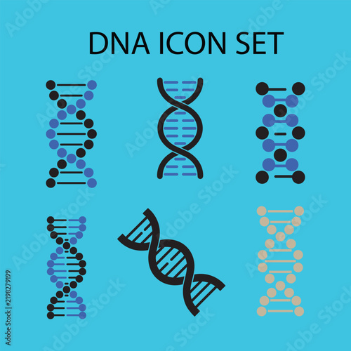 Blue DNA double helix strand biotechnology icon set vector
