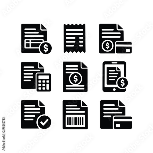 Invoice Billing Documents Pictogram Icons Collection
