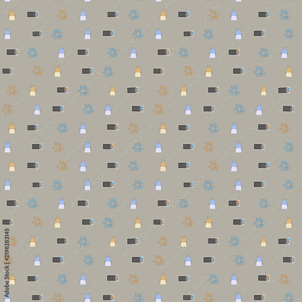 Obraz premium Pattern of Microwaves, Aprons, and Starbursts