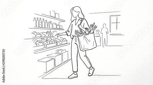 Woman Shopping for Groceries in Modern Supermarket Aisle