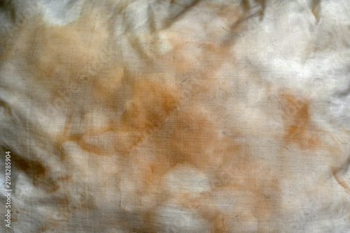 Dirty old pillow with yellow stains anc cat hair. Unclean mattress fabric clothes.