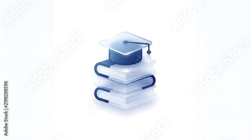 3D vector icon of a graduation cap resting on a stack of books, representing education, academic success, and learning in a modern minimalist style