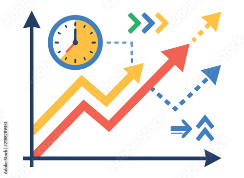 Business Growth Chart with Clock for Time Management and Success
