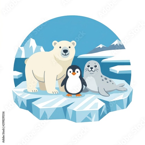 Cute arctic animals on ice floe vector illustration