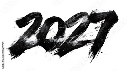 2027 Black Ink Brush Calligraphy On White Background – Artistic Sumi-e Style New Year Typography Design