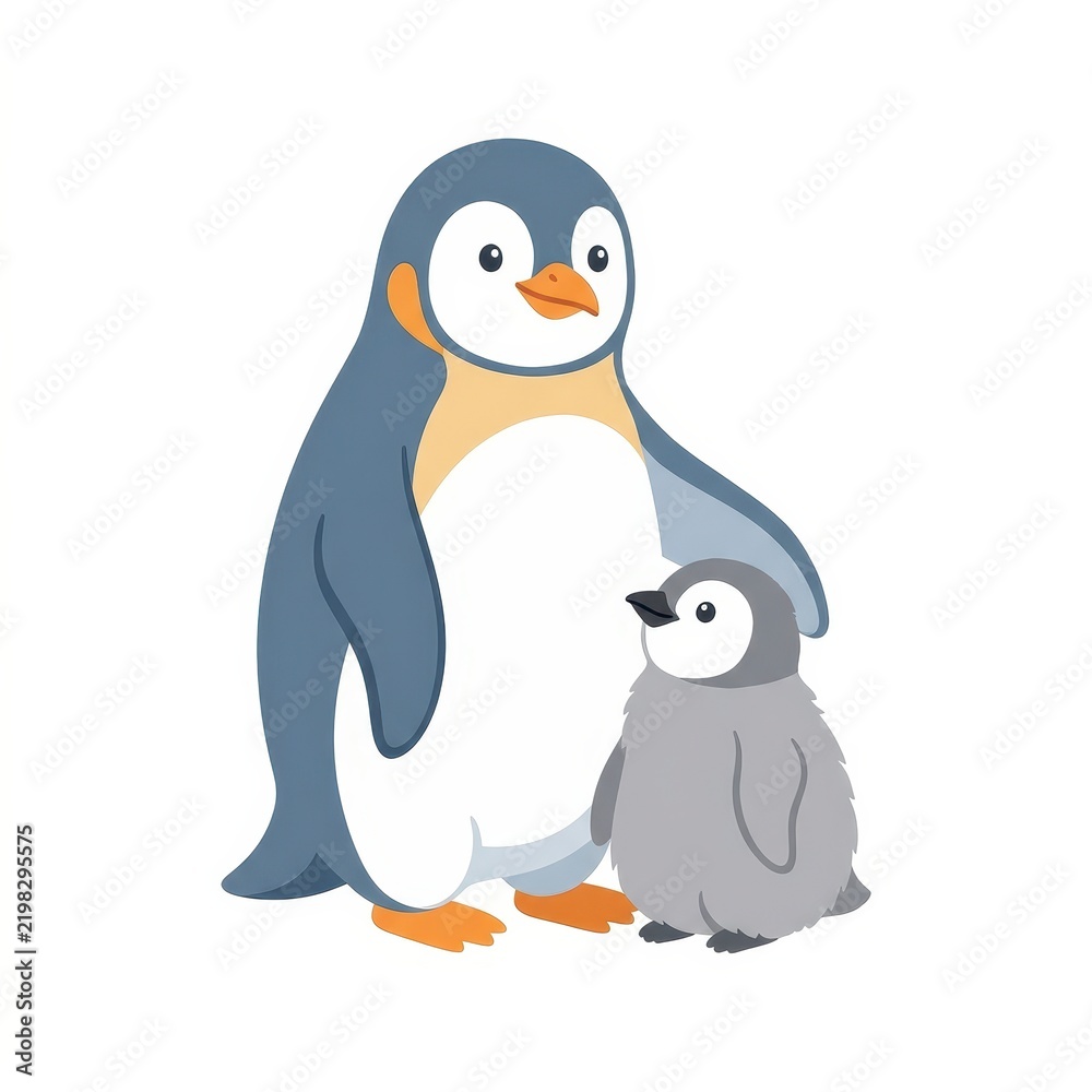 Fototapeta premium Mother and baby penguin illustration