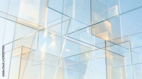 Modern abstract glass architectural forms in a multiple exposure composition