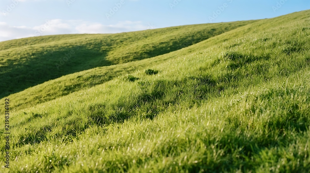 Obraz premium Vibrant green rolling hills under a bright clear blue summer sky