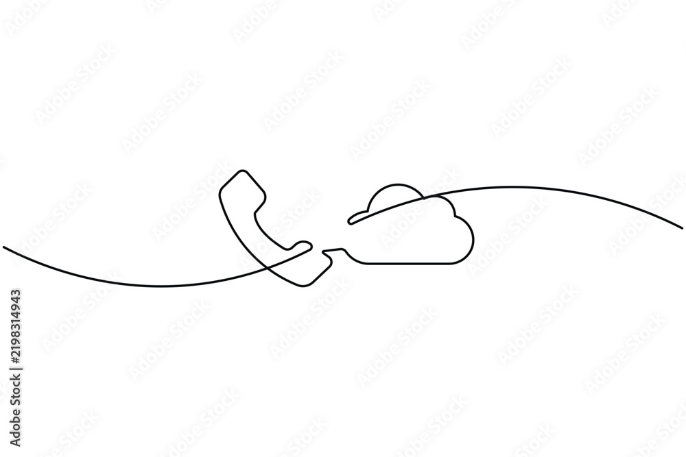 Obraz premium Telephone continuous line art minimal cloud communication concept vector illustration
